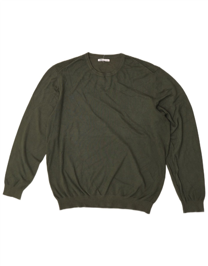 Zara Pull à col rond pour homme Large Kaki Viscose
