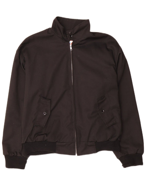 vintage Mens Bomber Jacket UK 38 Moyen Noir Polyester