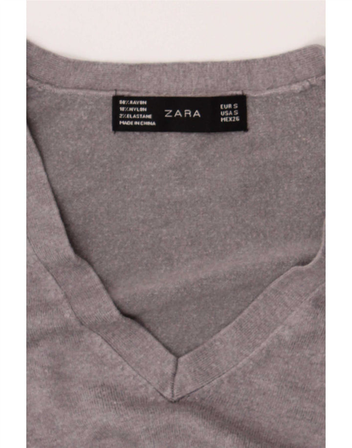 Zara Pull col V pour femme UK 10 Petit Gris
