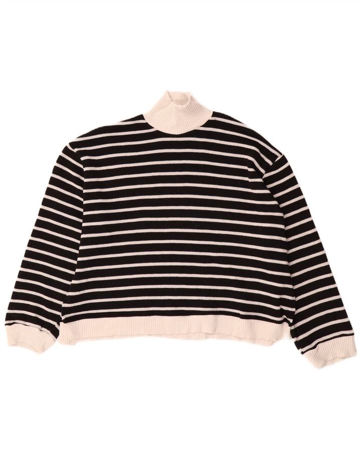 Zara Pull col roulé pour femme UK 14 Medium Noir Rayé