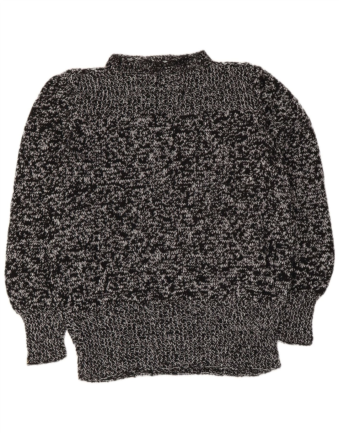 vintage Womens Turtle Neck Jumper Pull UK 14 Moyen Noir Moucheté