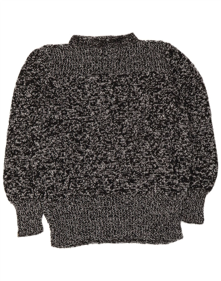 vintage Womens Turtle Neck Jumper Pull UK 14 Moyen Noir Moucheté