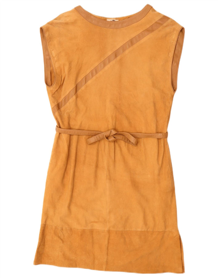 Robe basique en daim sans manches pour femmes vintage UK 12 Beige moyen