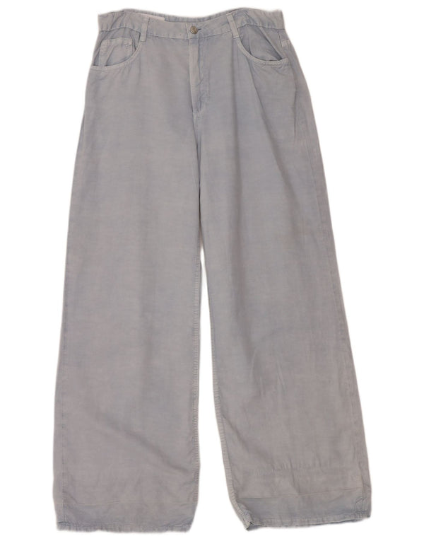 Zara Pantalon décontracté à jambe large pour femme EU 40 Medium W30 L32 Lin bleu