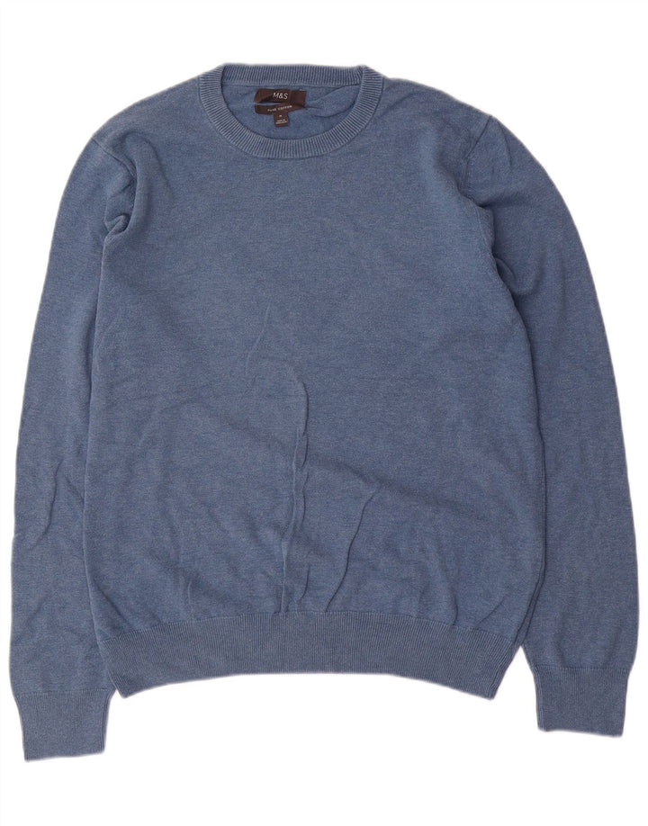 Marks & Spencer Pull Col Rond Homme Bleu Moyen Coton