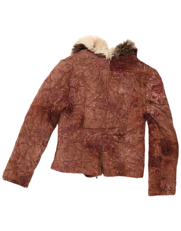 Veste matelassée femme vintage UK 10 Petit Brun Floral