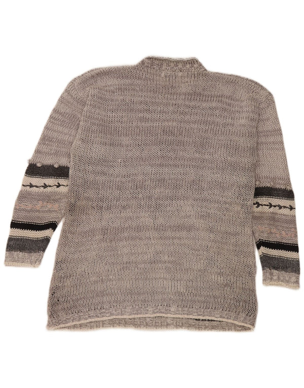 vintage Womens Turtle Neck Jumper Pull Taille Unique Gris Floral