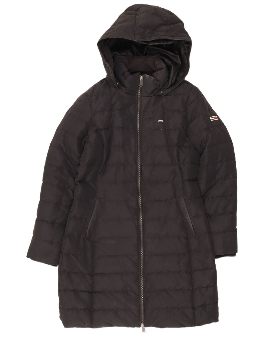 Tommy Hilfiger Manteau rembourré à capuche pour femme UK 14 Medium Noir Polyester