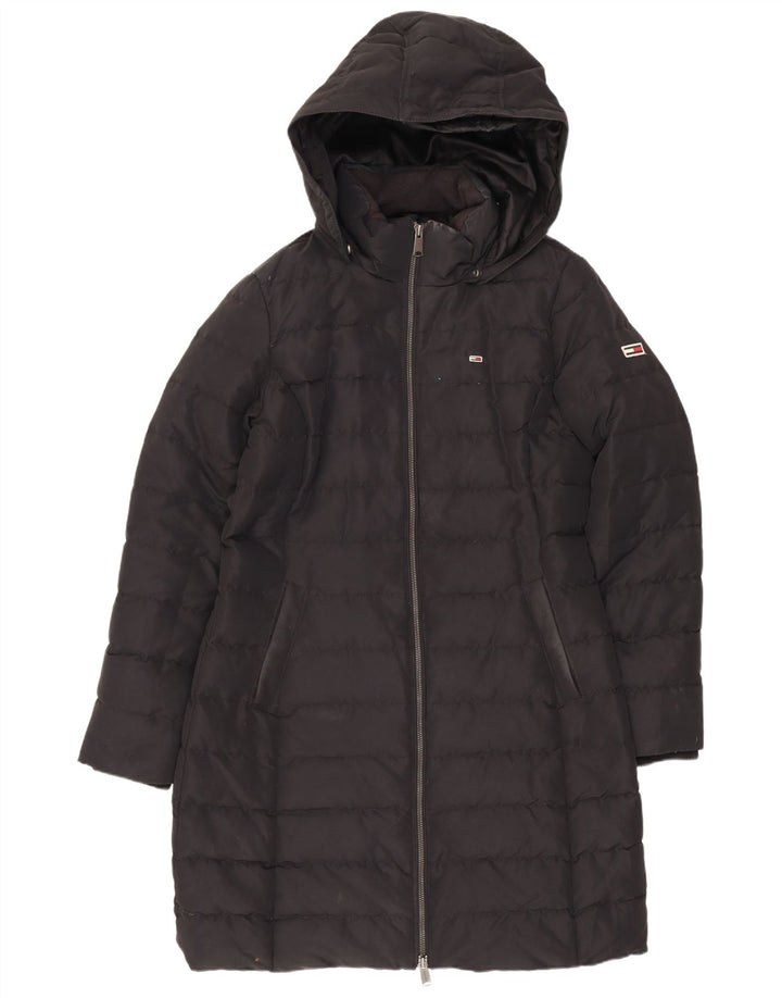 Tommy Hilfiger Manteau rembourré à capuche pour femme UK 14 Medium Noir Polyester