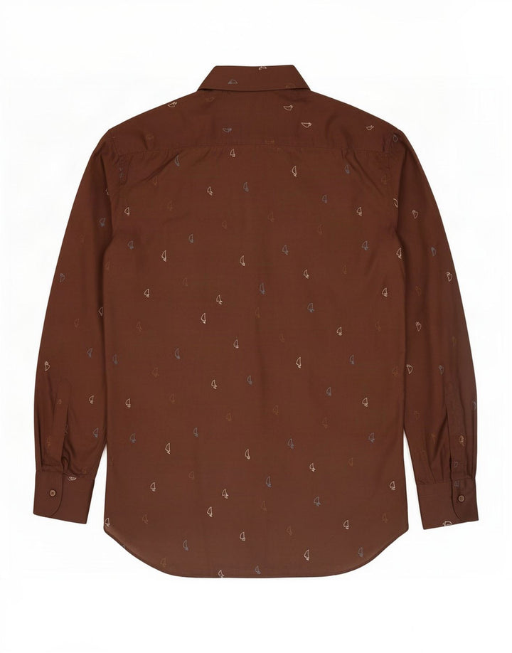 vintage Mens Abstract Pattern Shirt Taille 37 Soie Brun Moyen