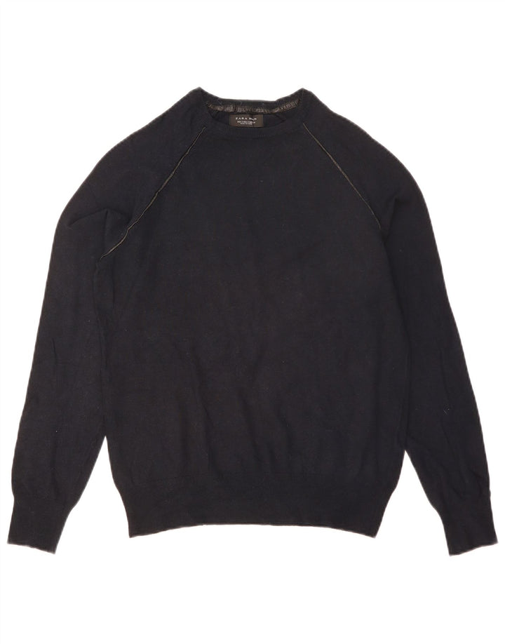 ZARA Pull à col rond pour homme Small Bleu marine Viscose