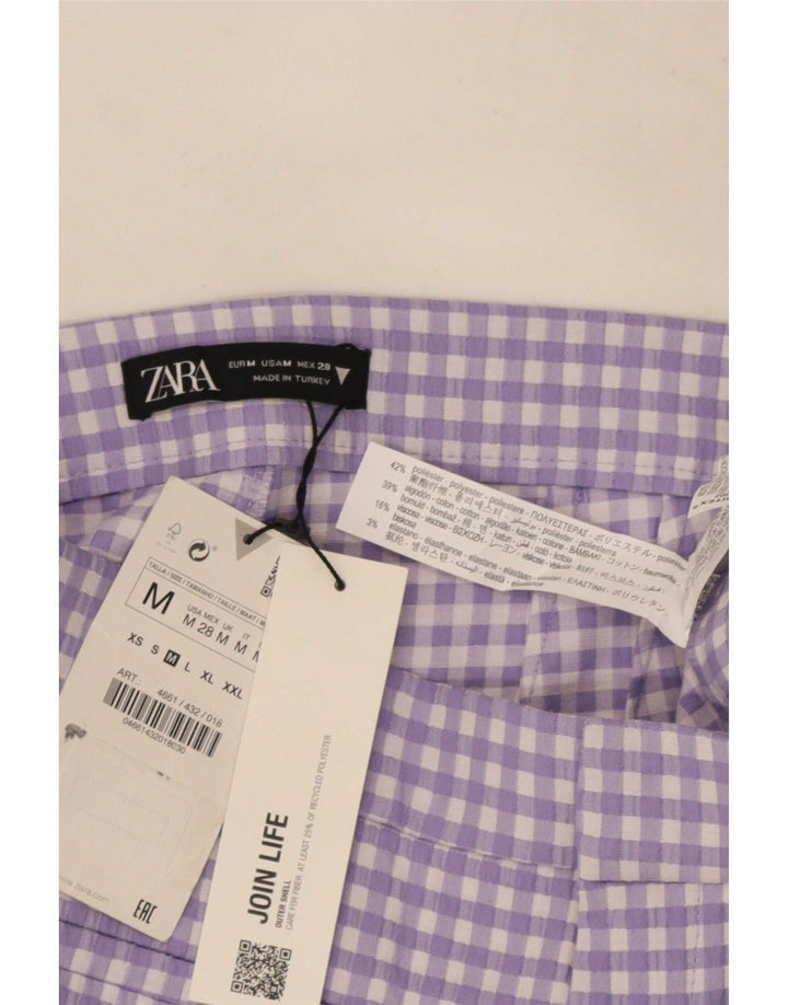 Zara Pantalon court bootcut pour femme Medium W28 L25 Vichy violet
