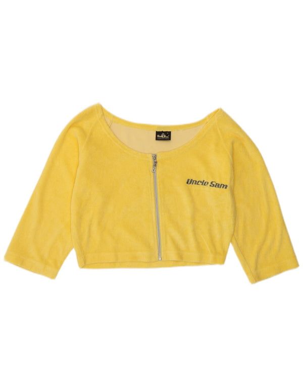 Oncle Sam Womens 3/4 Sleeve Crop Top UK 12 Coton Jaune Moyen