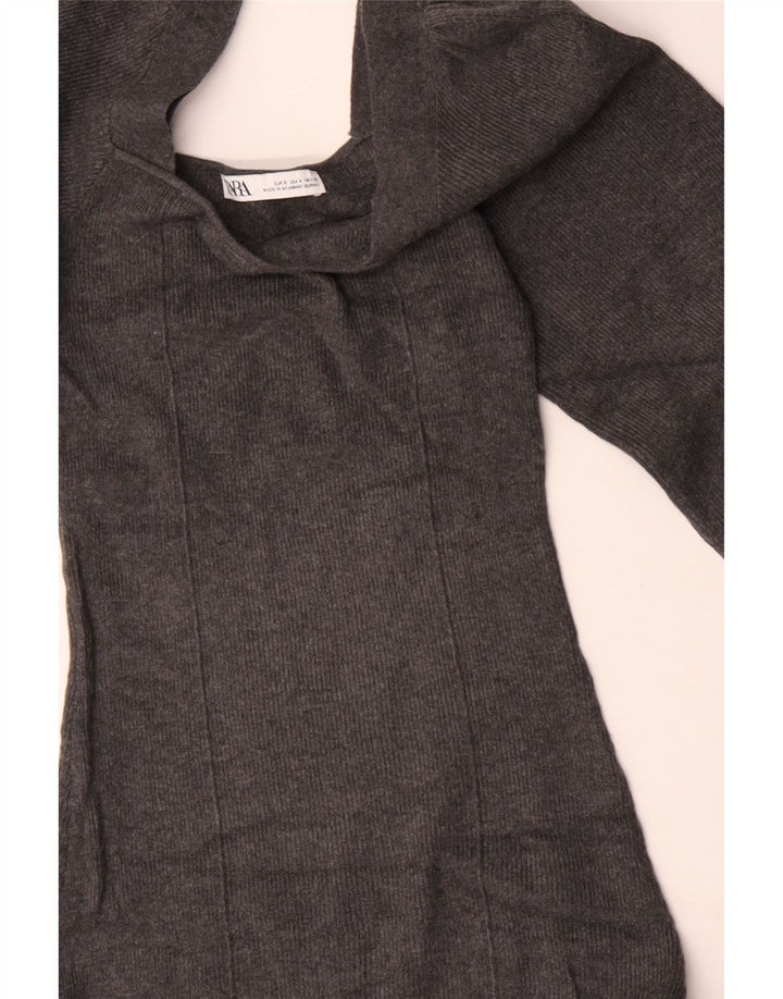 ZARA Robe pull à manches longues pour femme UK 8 Small Gris Acrylique