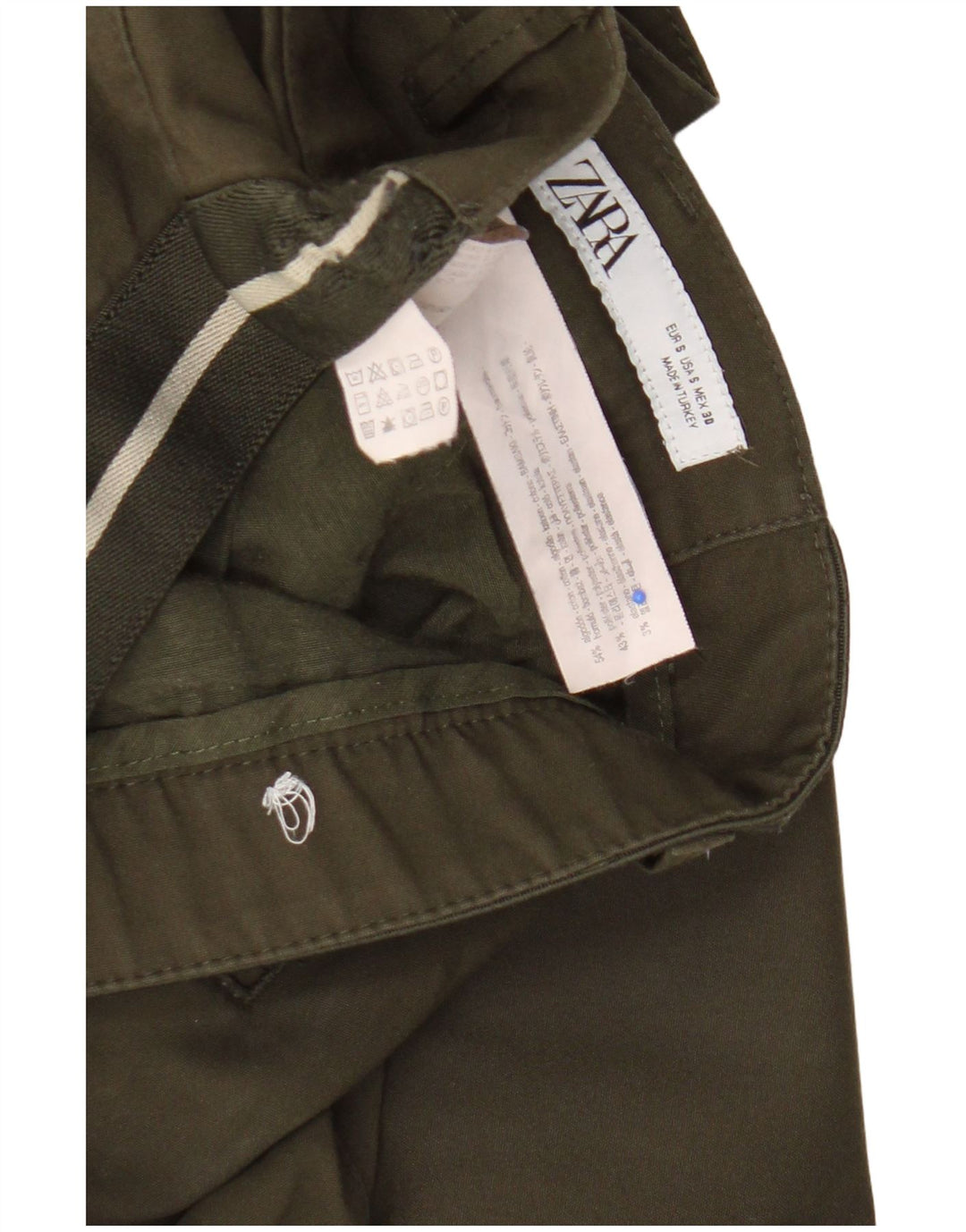 Zara Pantalon Chino Slim Homme Petit W30 L28 Kaki Coton