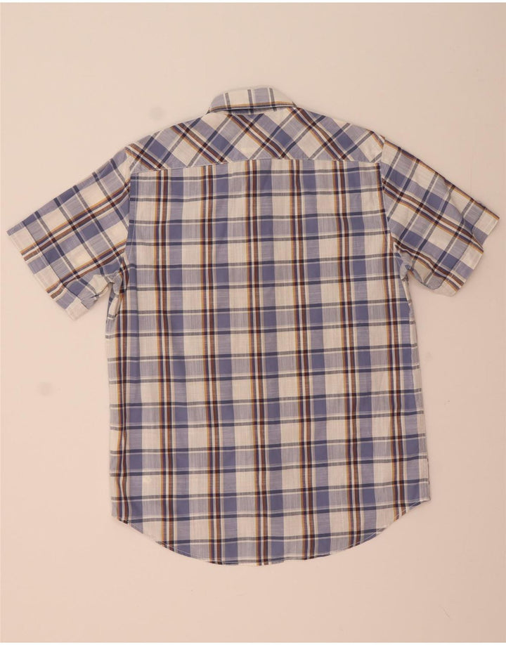 Marlboro Classics Chemise à manches courtes pour homme Coupe classique Bleu moyen à carreaux