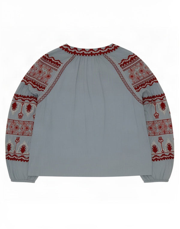 Zara Chemisier surdimensionné pour femme UK 6 XS Bleu Fair Isle Lyocell