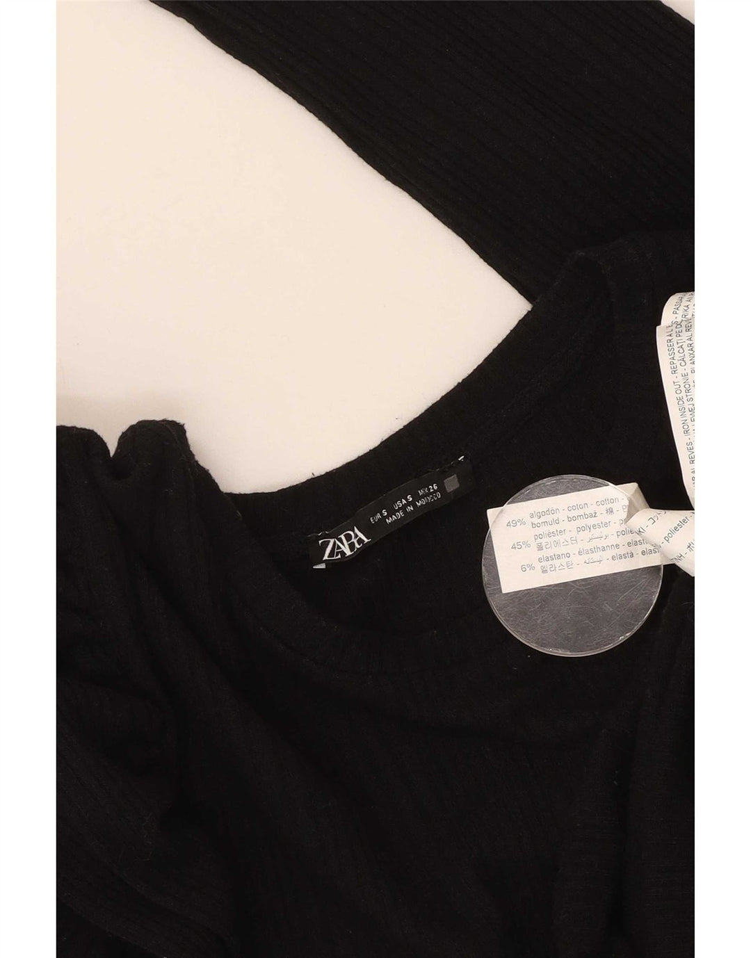 Zara Femme Top Manches Longues UK 10 Petit Coton Noir