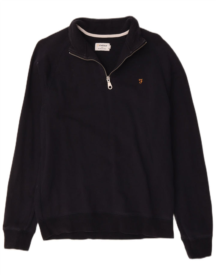 Farah Sweat-shirt à col zippé pour homme en coton bleu marine Taille L