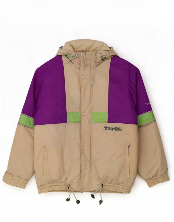 Brugi Veste de ski à capuche pour homme UK 44 2XL Blanc cassé Colourblock