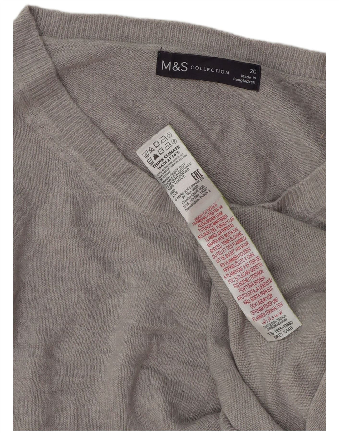 Marks & Spencer Pull col bateau pour femme UK 20 2XL Gris Acrylique