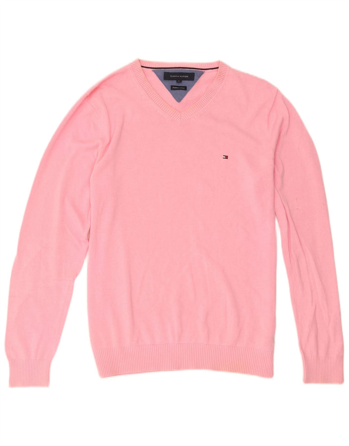 Tommy Hilfiger Pull Col V Homme Rose Moyen Coton