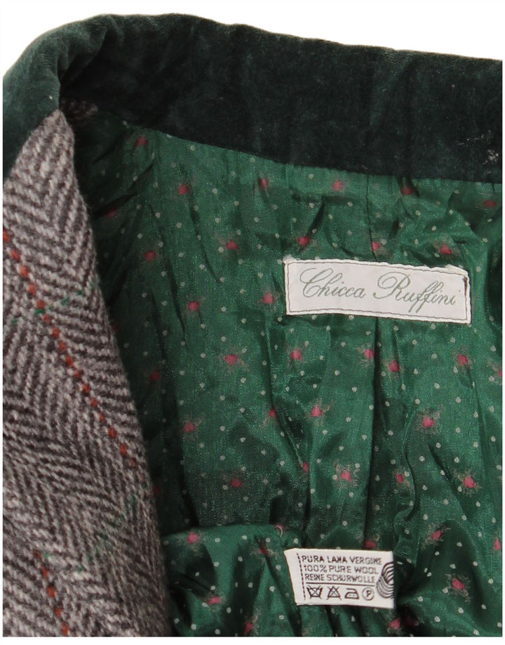 vintage Femme Double Breasted Blazer Veste UK 14 Moyen Gris Chevrons