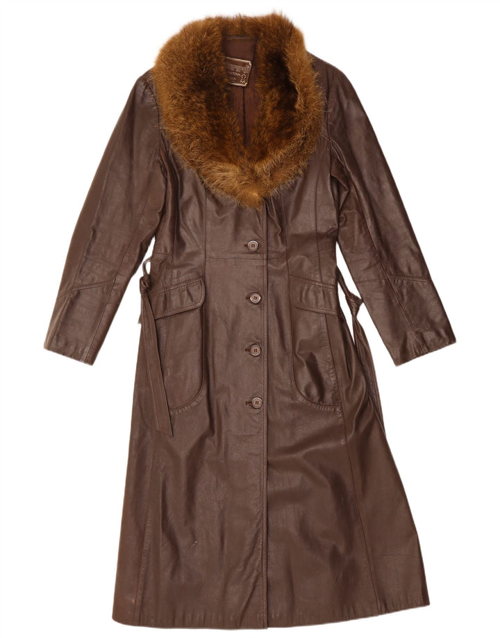 VINTAGE Manteau en cuir femme UK 12 Cuir brun moyen