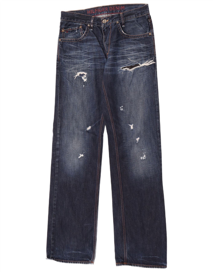 Tommy Hilfiger Jean droit vieilli pour homme W31 L36 Bleu