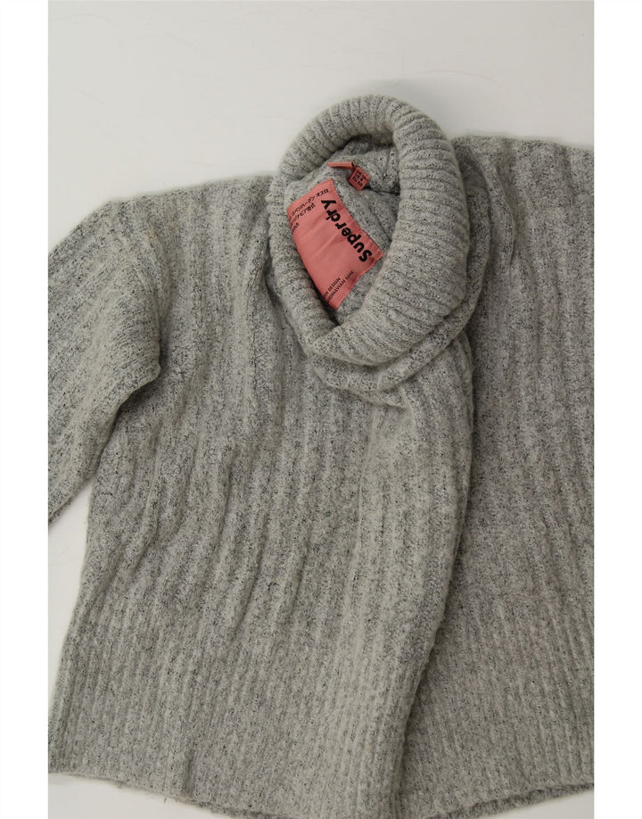 SUPERDRY Womens Crop Roll Neck Jumper Sweater UK 12 Medium Grey Acrylic Vintage Superdry and Second-Hand Superdry from Messina Hembry 