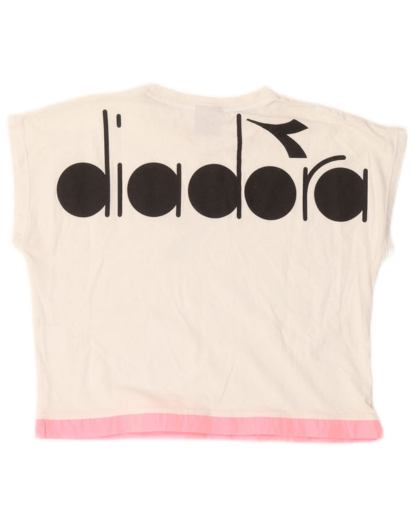 Diadora T-shirt court graphique pour femme UK 12 Blanc moyen