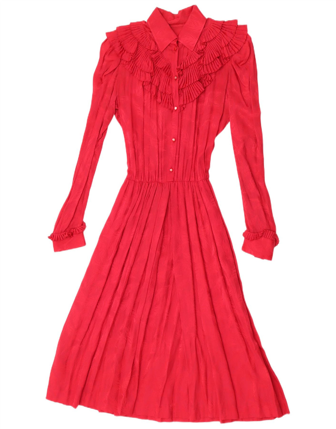 vintage Femmes Manches Longues Volants Avant Maxi Robe UK 12 Rouge Moyen
