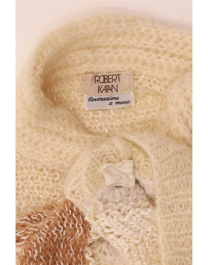 vintage Femmes Turtle Neck Jumper Pull UK 14 Moyen Off White Retro