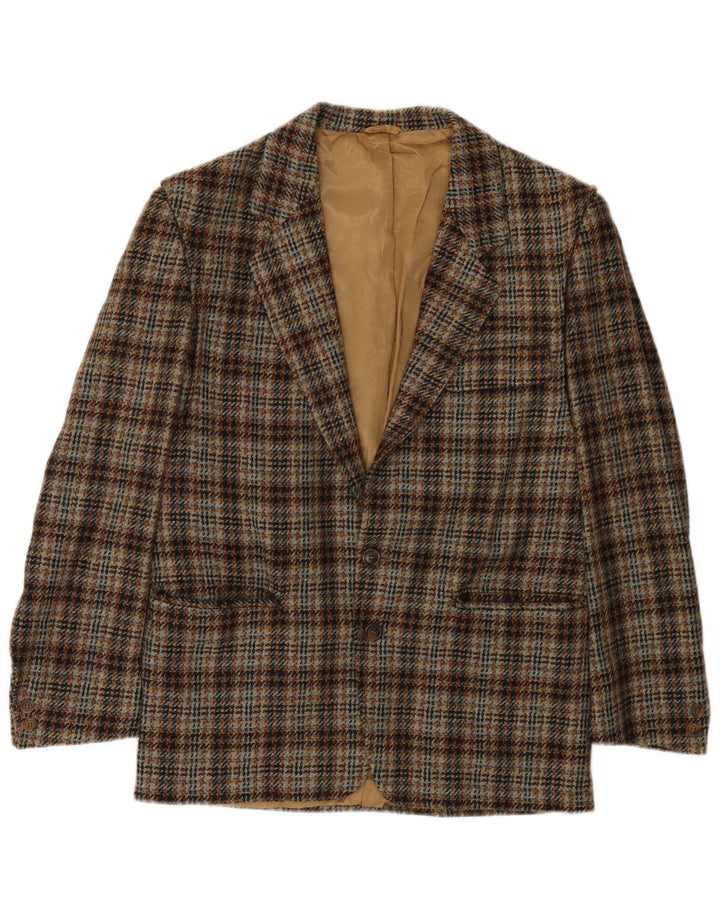 vintage Homme 2 Bouton Blazer Veste IT 44 XS Beige Pied-de-poule Laine