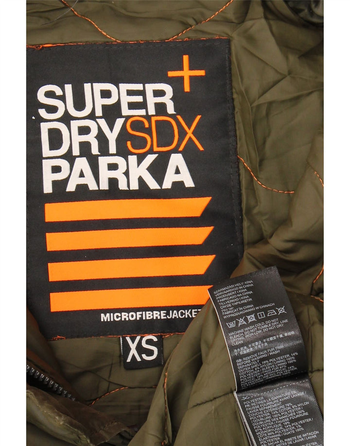 Superdry Veste Parka À Capuche Oversize Femme UK 6 XS Kaki Polyester