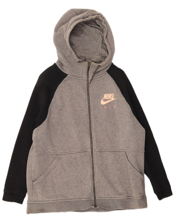 Nike Pull à capuche zippé graphique pour femme UK 16 Grand coton color block gris
