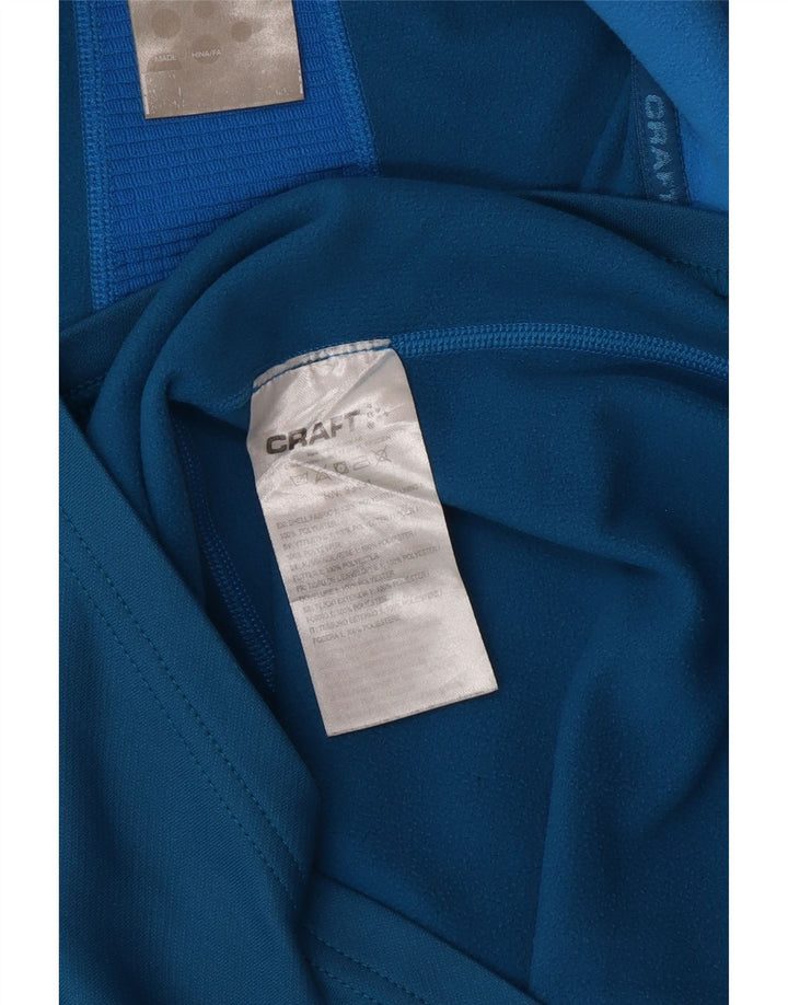 Vintage Mens Zip Neck Pull Survêtement Top Bleu Moyen Colourblock