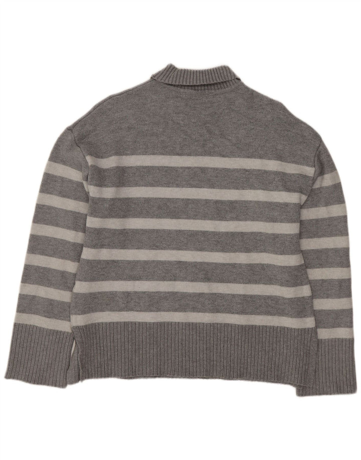 Zara Pull surdimensionné à col roulé pour femme UK 10 Petit gris rayé