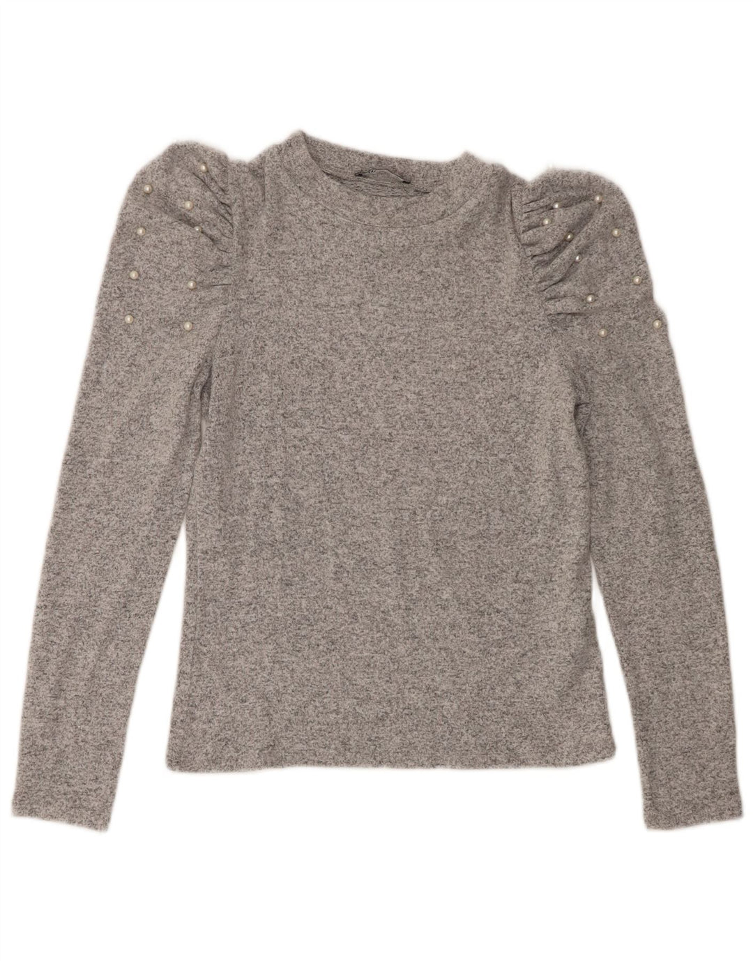 Zara Femme Top Manches Longues UK 12 Gris Moyen Viscose Moucheté