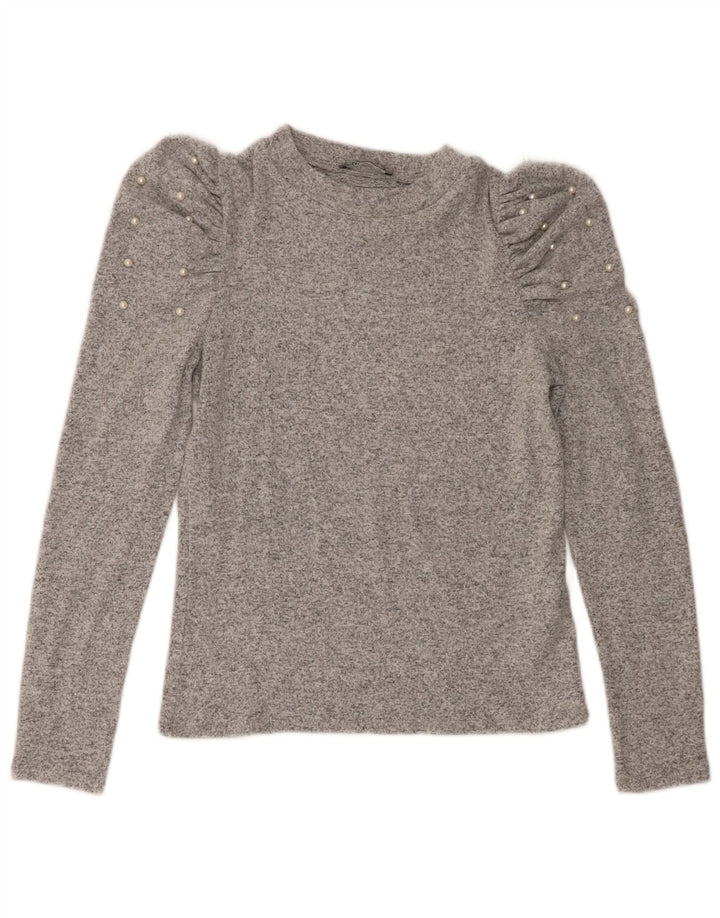 Zara Femme Top Manches Longues UK 12 Gris Moyen Viscose Moucheté