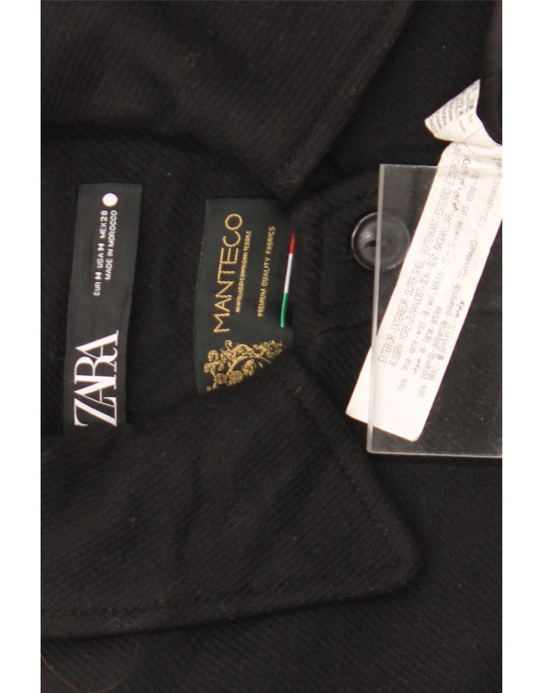 Zara Femme Pardessus UK 14 Laine Noir Moyen