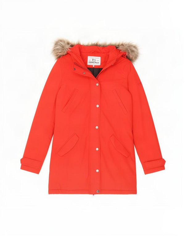 Woolrich Womens Penn-Rich Hooded Parka Jacket UK 6 XS Red Cotton