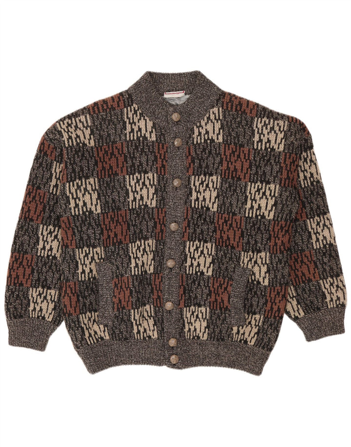 vintage Homme Motif Abstrait Cardigan Pull IT 50 Gris Moyen