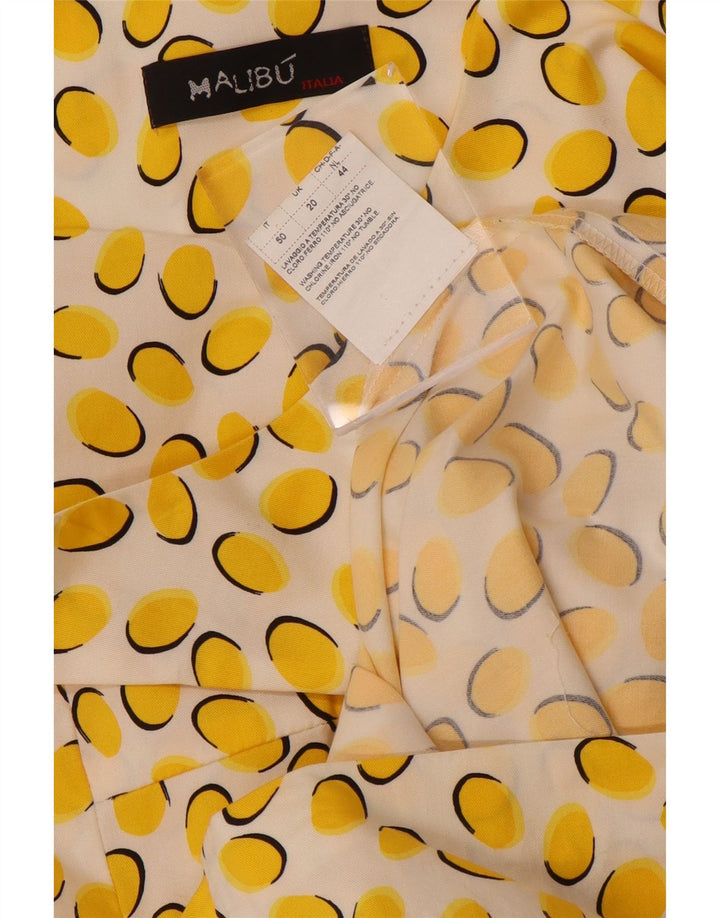 VINTAGE Robe fourreau sans manches pour femmes UK 20 2XL Coton tacheté jaune