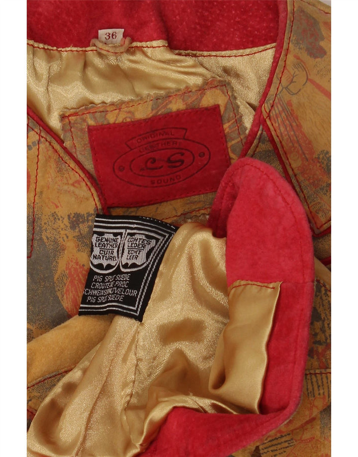 Vintage Femme Trachten 4 Bouton Blazer Veste EU 36 Petit Cuir Beige