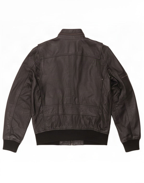 BARNEYS Veste en cuir militaire pour homme UK 38 Medium Noir