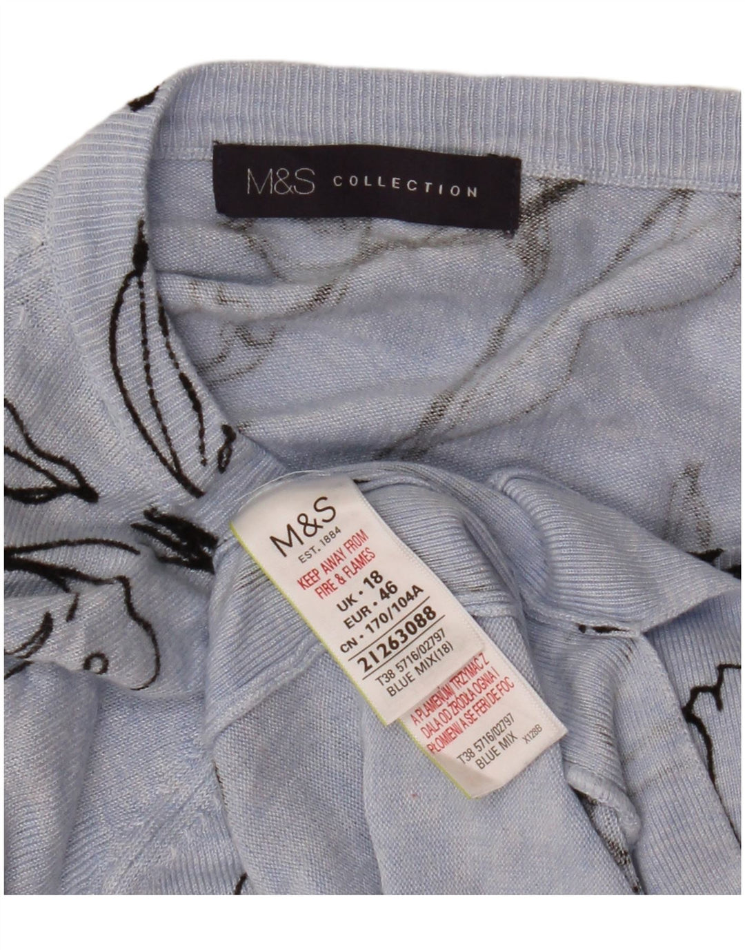 MARKS & SPENCER Pull col bateau pour femme UK 18 XL Bleu floral