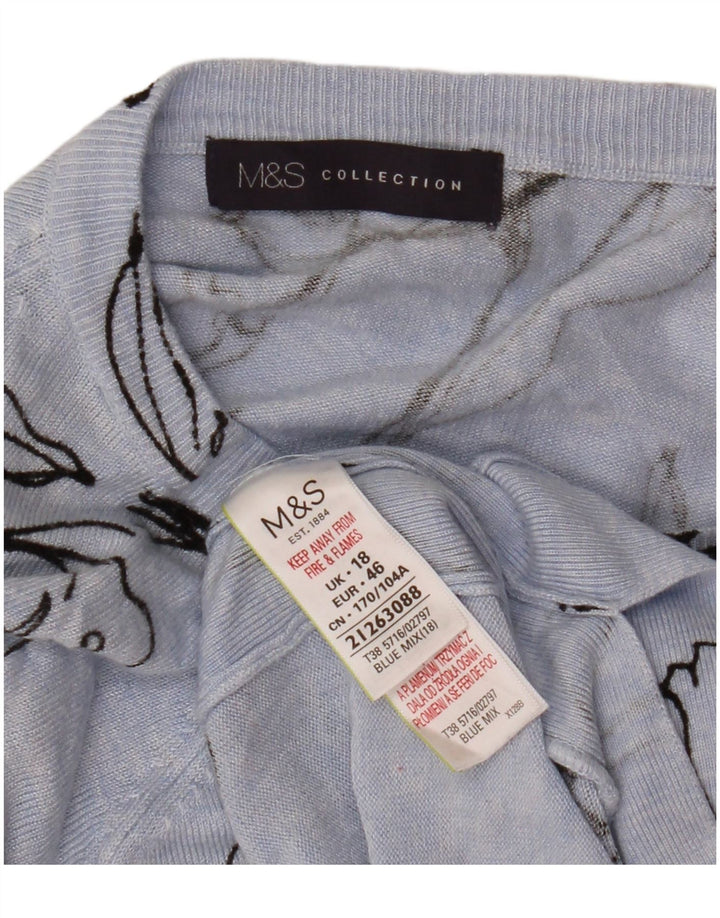 MARKS & SPENCER Pull col bateau pour femme UK 18 XL Bleu floral