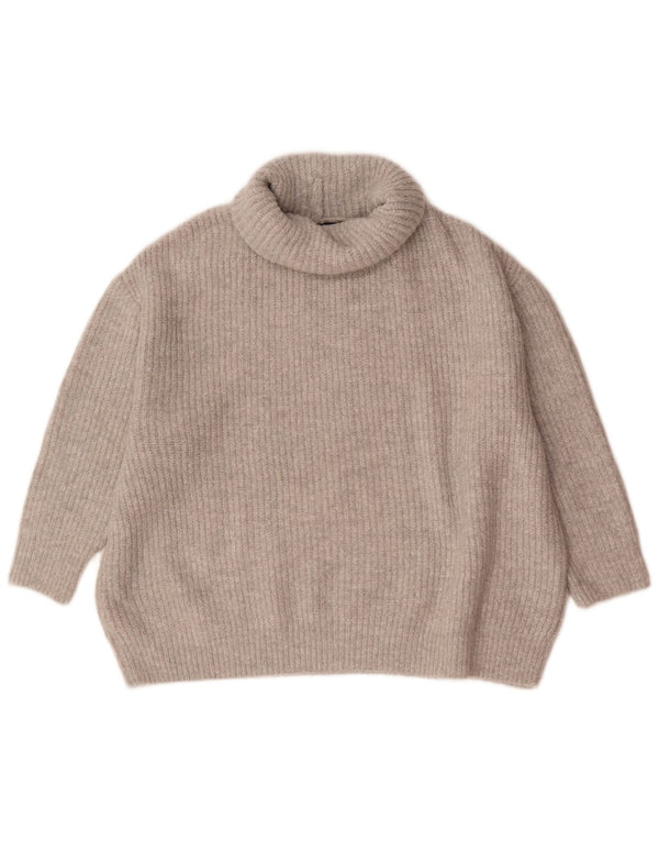 Zara Pull surdimensionné à manches 3/4 et col roulé pour femme UK 10 Petit Gris