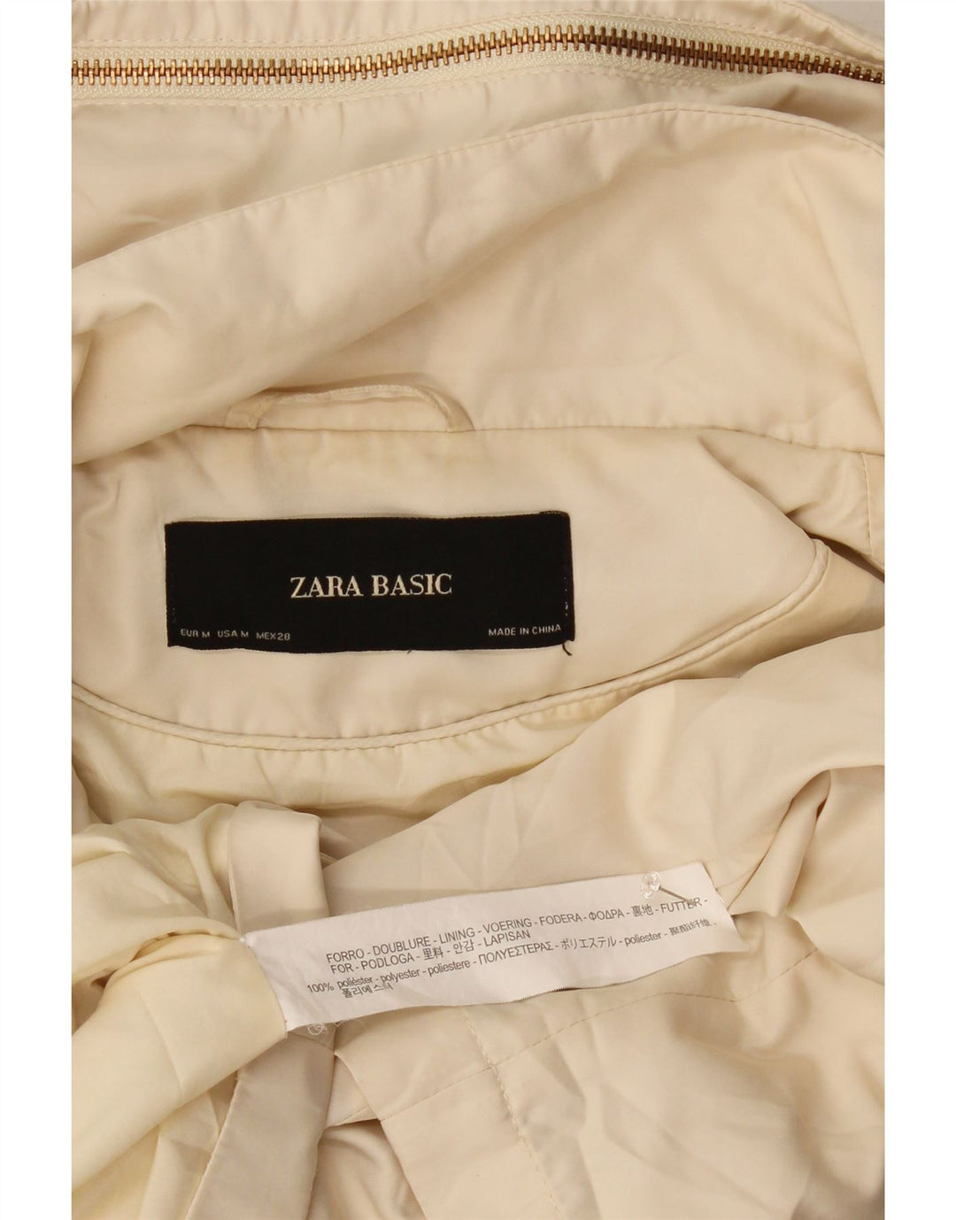Zara Veste bomber à capuche pour femme UK 14 Medium Off White Polyester